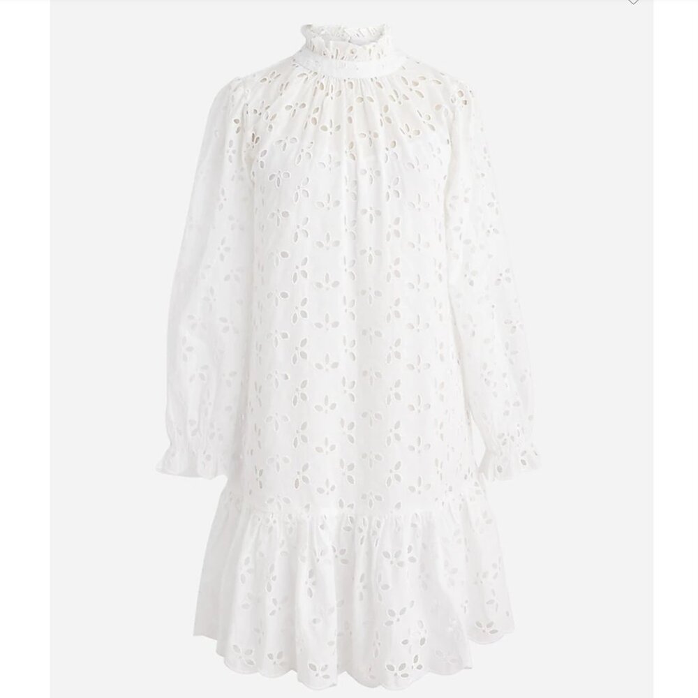 💫J.Crew Ruffled Mockneck Eyelet Mini Dress | NWT💫 - Picture 2 of 4